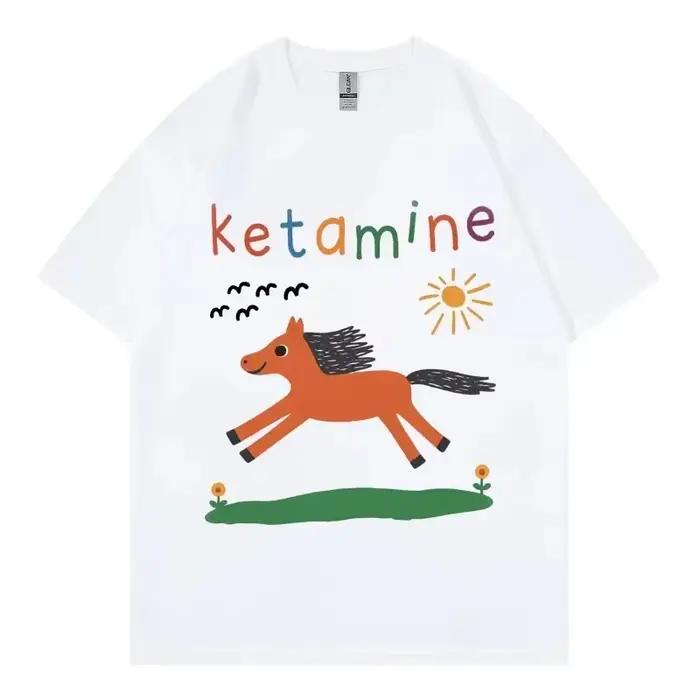 T-shirt drôle avec motif cheval et kétamine, vêtements pour hommes et femmes, style Harajuku Y2k, t-shirts à manches courtes, mode estivale, t-shirts décontractés en coton