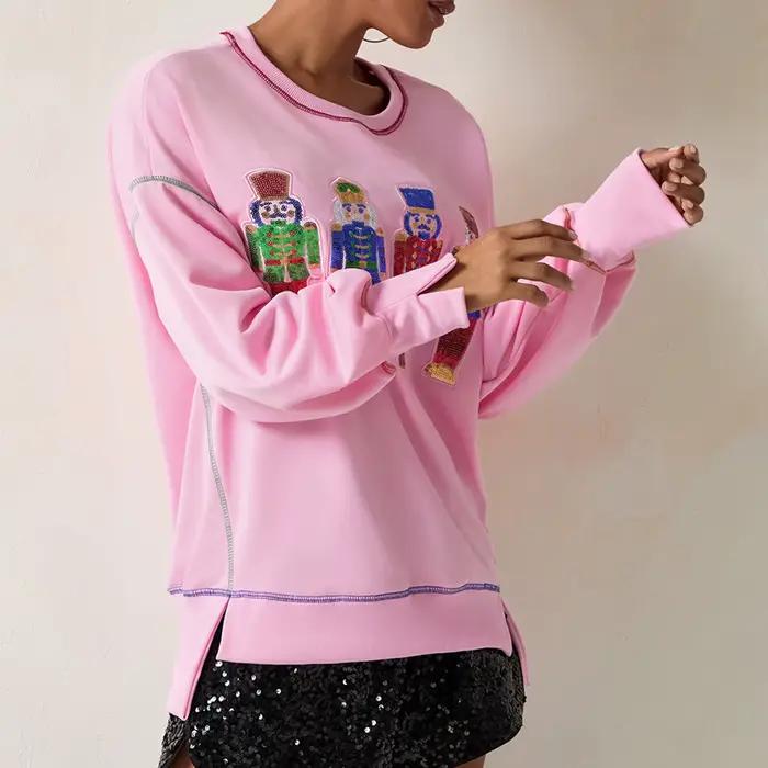 Sweat-Shirt à Manches sulfet Col Ras du Cou pour Femme