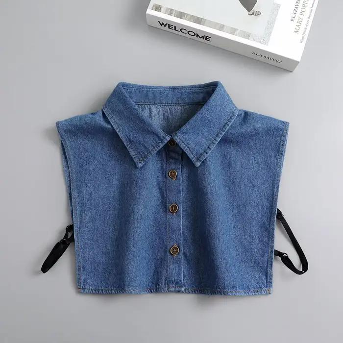 Faux col de chemise en denim vintage pour femmes