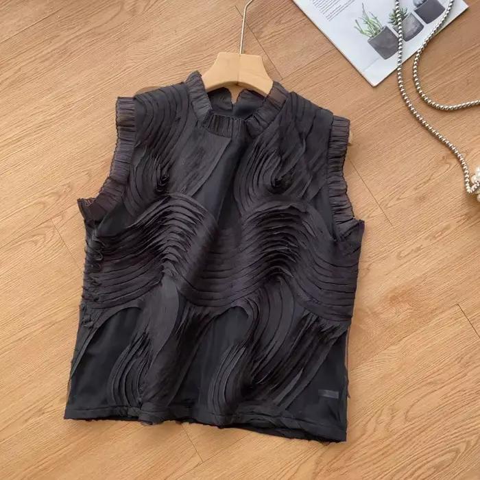 Col rond dentelle Blusas Mujer sans manches femme chemises et chemisiers été doux