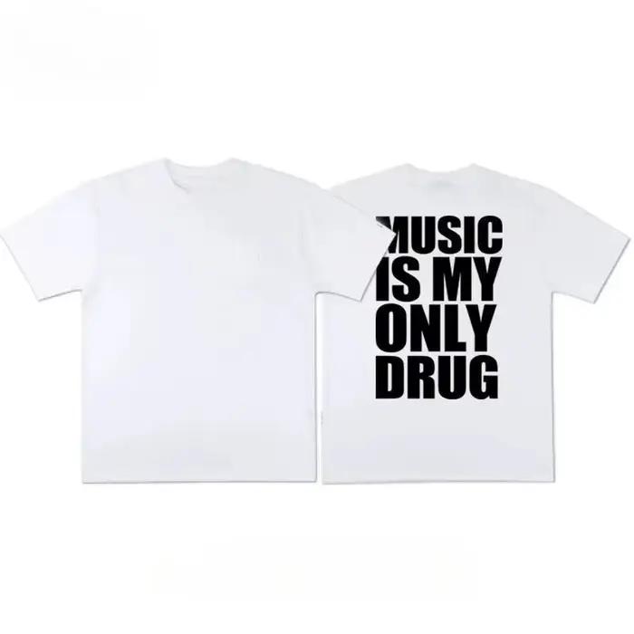 T-shirt à imprimé graphique humoristique 'La musique est ma seule drogue' - Collection Été 2026 - Vêtements pour hommes et femmes - Mode streetwear