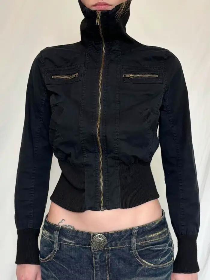 Veste courte vintage Harajuku pour femmes, coupe couverte, style streetwear Y2K, polyester et coton, automne hiver