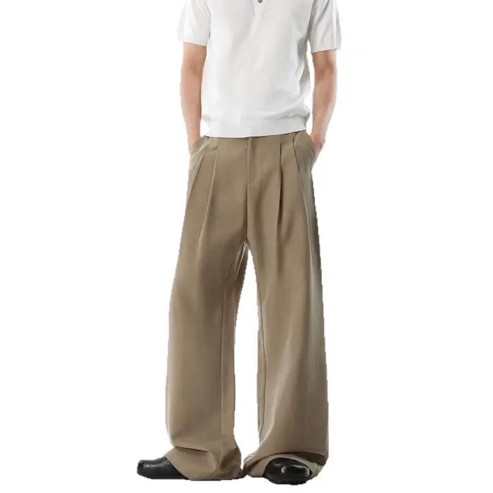 Pantalon décontracté homme en lin, nouvelle collection été 2026, style Old Money, coupe fluide, jambe large droite, coupe scimitar, haute qualité