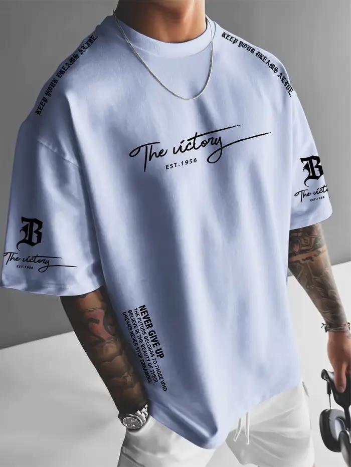 T-shirt imprimé avec inscription « Victory » style rétro américain pour homme