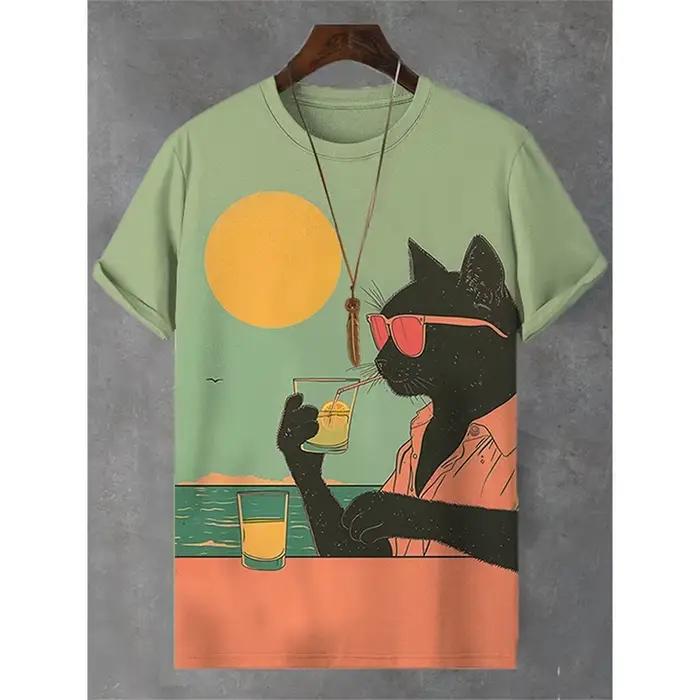 Humor chat Style rétro T-shirt pour hommes conception drôle décontracté quotidien col rond manches courtes t-shirts été