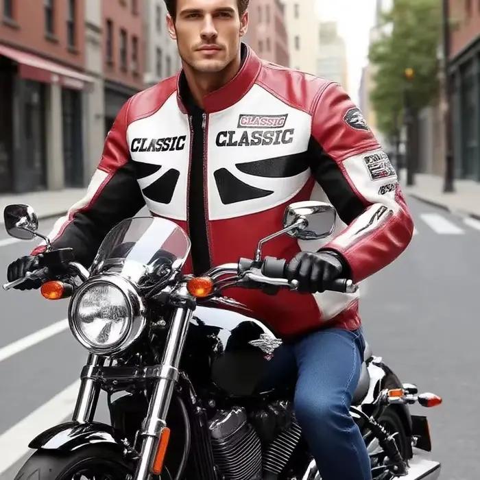 Veste de moto en cuir PU pour hommes