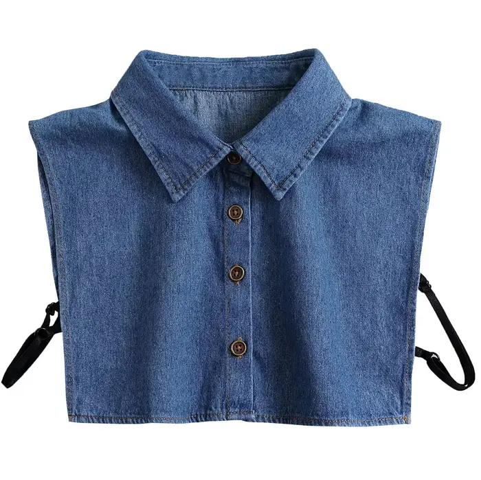 Faux col de chemise en denim vintage pour femmes