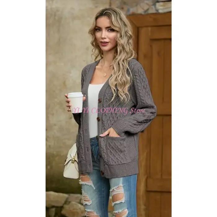Cardigan féminin N5KF avec poches chinky Pull en tricot à manches longues boutonnées d'hiver
