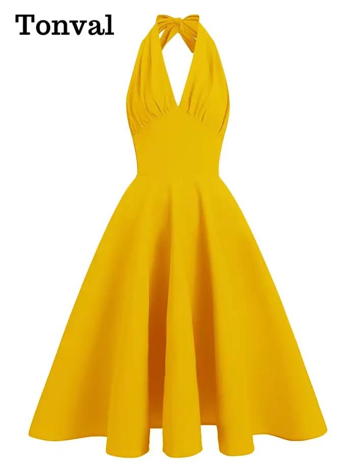 Tonval-Robe trapèze à col en V pour femme