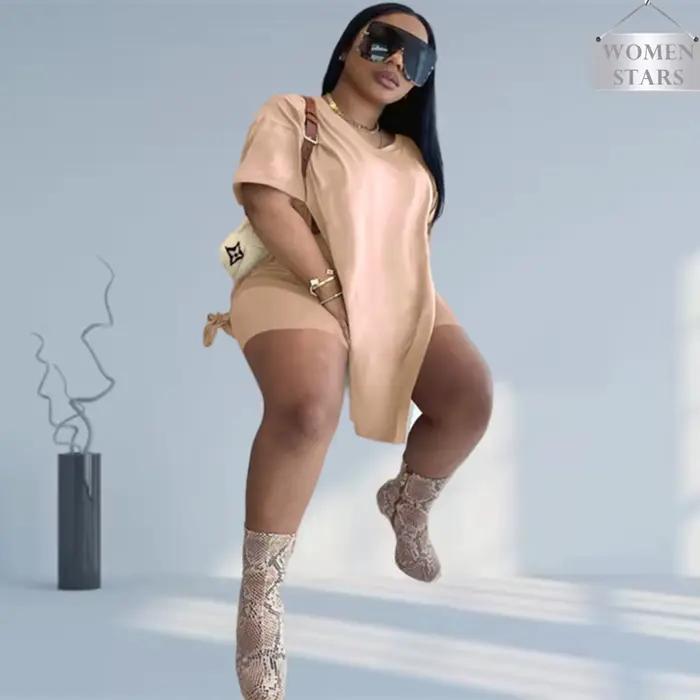 Ensemble deux pièces pour femmes grandes tailles Wmstar Plus shorts et top de sport pour printemps été décontracté style streetwear