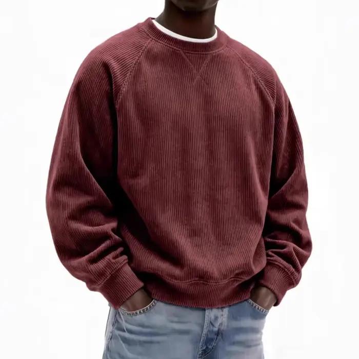 Sweatshirt gris en velours côtelé pour homme décontracté confortable et polyvalent pour usage quotidien occassions spéciales bureau et loisirs