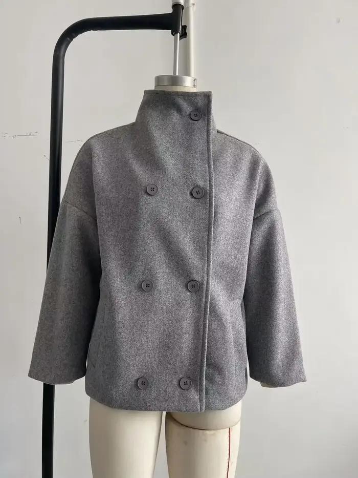 2025 manteau court en laine pour femme col montant Double face veste courte élégante minimaliste vêtements d'extérieur d'automne
