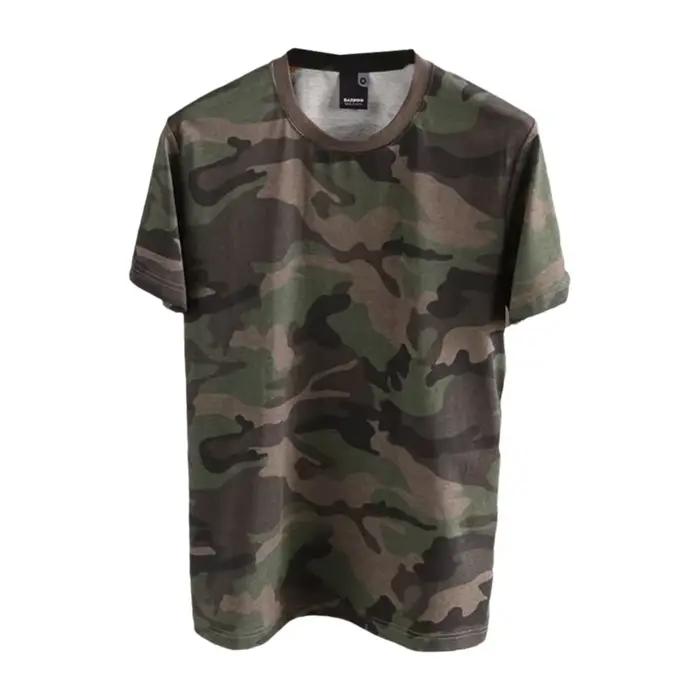T-shirt décontracté à manches courtes coupe ample camouflage col rond imprimé en polyester fin pour homme et femme grande taille été 2025
