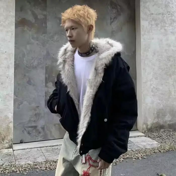 Vêtements chauds d'hiver pour hommes et femmes, manteau rétro Simple en peluche, vêtements de sport, nouvelle veste ample en coton à capuche, Punk, col en fourrure, veste pour Couple