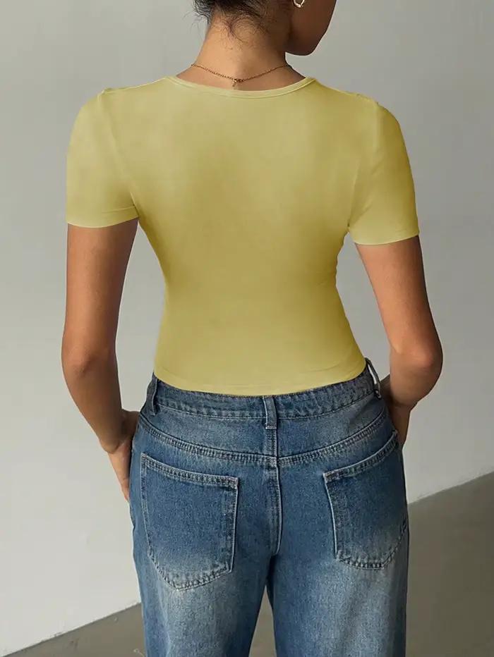 T-shirt gilet de couleur unie à col en v pour femme