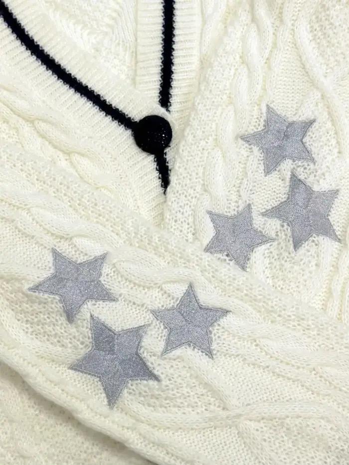 TS Cardigan étoile broderie tricot boutonné surdimensionné Folklore