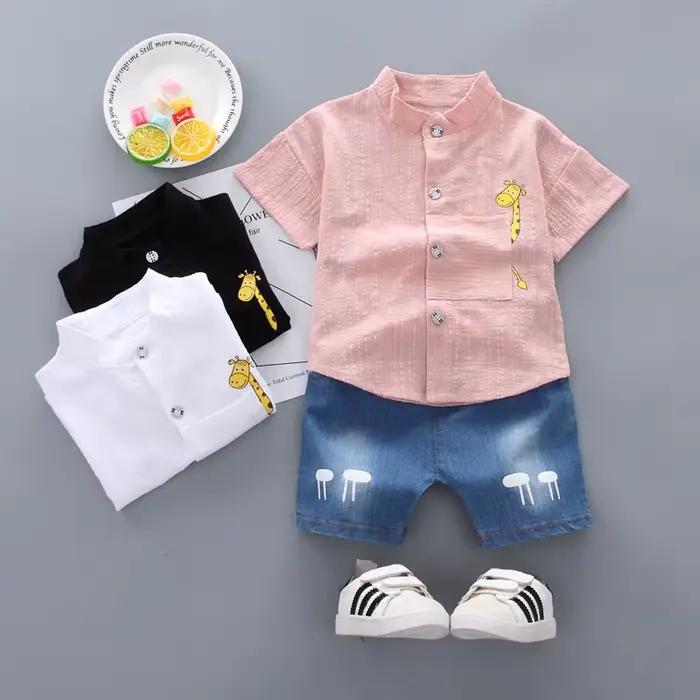 Nouvel été offre spéciale enfant en bas âge enfants bébé garçons chemise dessin animé hauts Denim Shorts pantalons