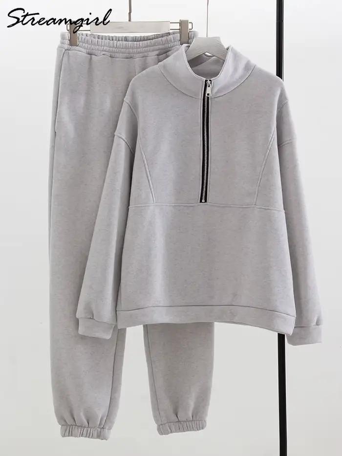 Sweat-shirt et pantalon de survêtement en velours pour femme