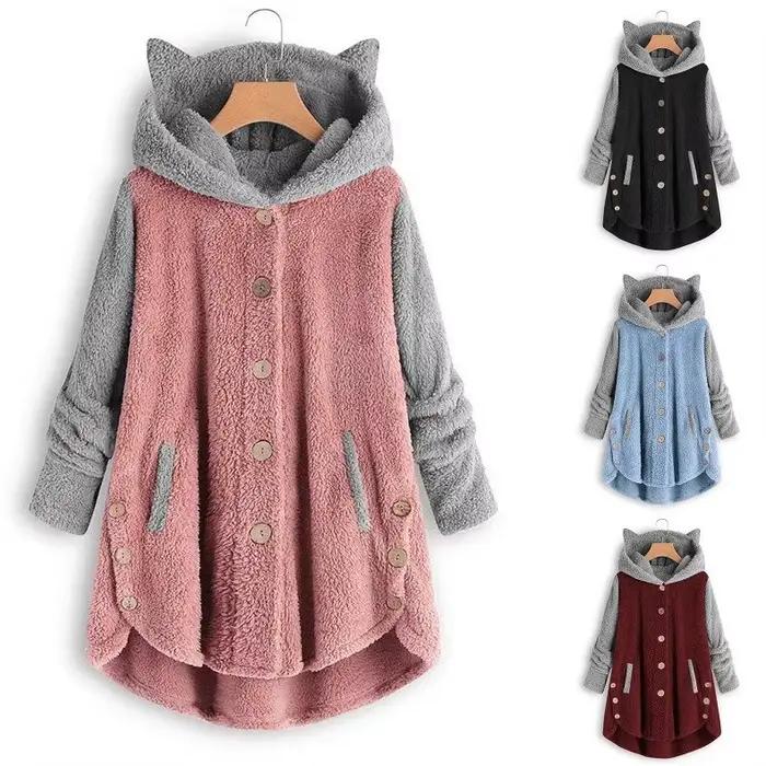 Sweat-shirt à capuche Long imprimé chat pour Femme