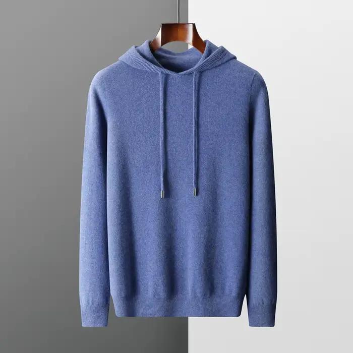 Pull à Capuche en Laine Mérinos 100% pour Homme, Col en Cachemire, Décontracté, à Manches sulf, Coll