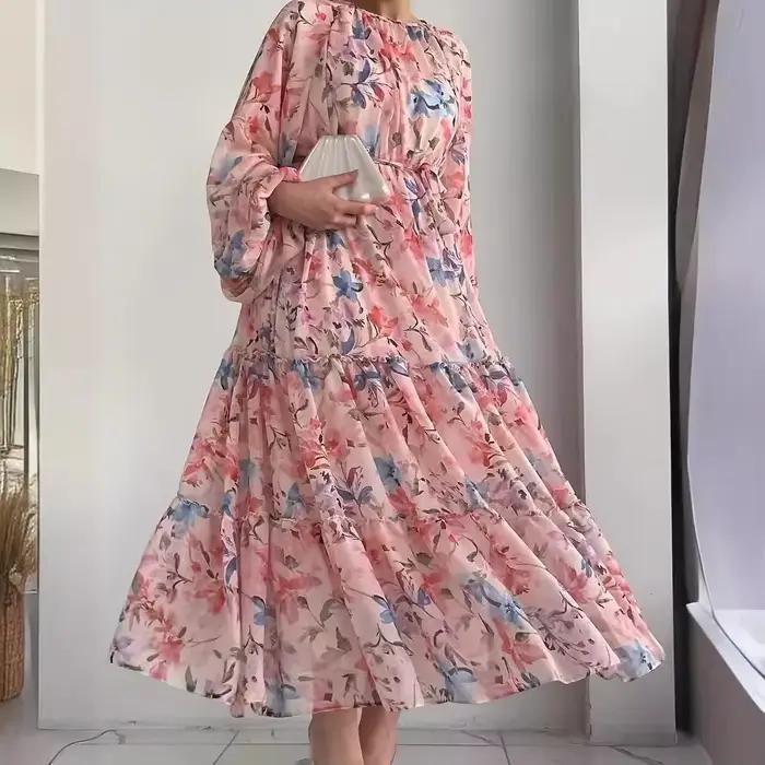 Abaya, robe indienne décontractée pour femmes musulmanes Robe longue en mousseline de soie pour femm