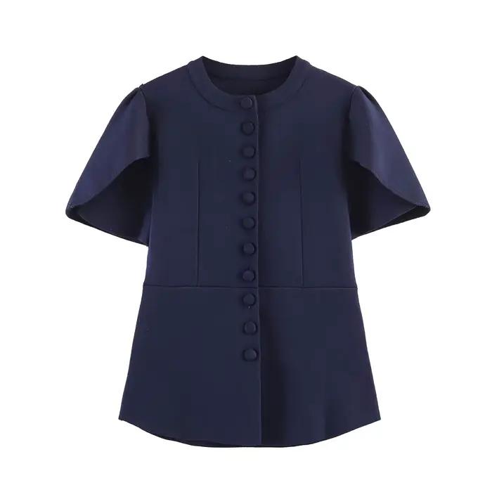 Willshela – pull tricoté à simple boutonnage pour femme, style vintage, col rond, manches courtes bo