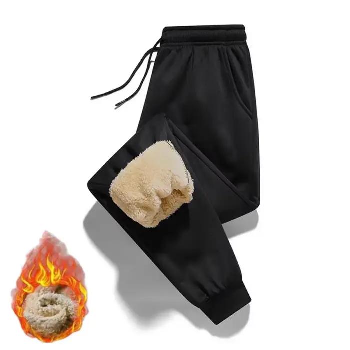 Pantalon de survêtement en laine d'agneau pour hommes, pantalon long de sport plus chaud, jogging la