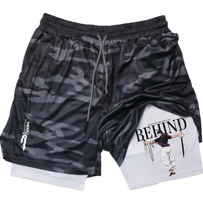 Short de fitness double couche pour homme, short de performance Anime, imprimé Toji, short Dean M, e