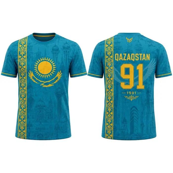 T-shirt de football imprimé style ethnique kazakh, maillot de football respirant et à séchage rapide