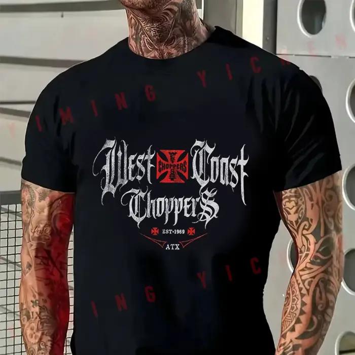 T-Shirt pour hommes WEST COAST CHOPPERS Script, en coton, à manches courtes, col rond, à la mode, Hi
