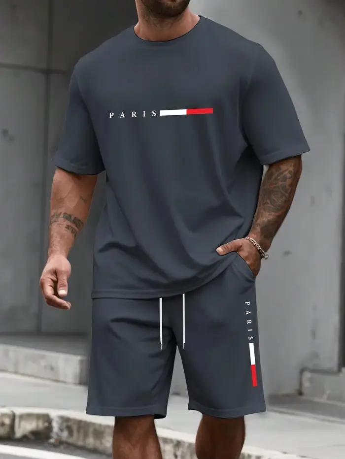 Survêtement pour homme 2 pièces Ensemble short et t-shirt à col rond à manches courtes pour homme,