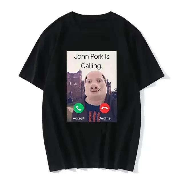 T-shirt humoristique avec motif cochon 'John Pork Is Calling Answer Call Phone', streetwear, imprimé
