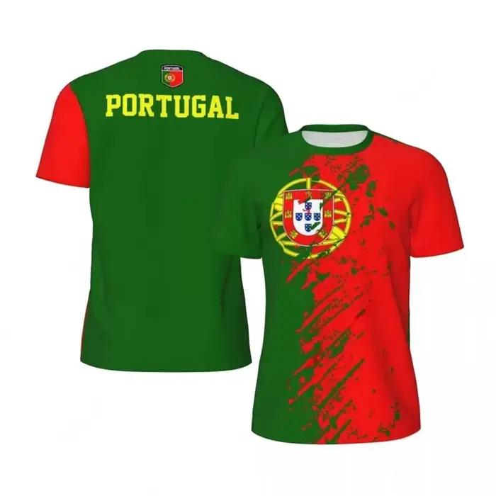 T-shirt de sport respirant à séchage rapide avec impression 3D du drapeau du Portugal pour hommes et