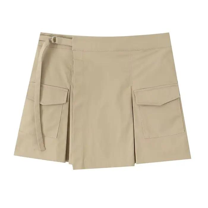 HH femmes mode d'été plissé taille haute travail culottes femme Chic fermeture éclair poche voyage s