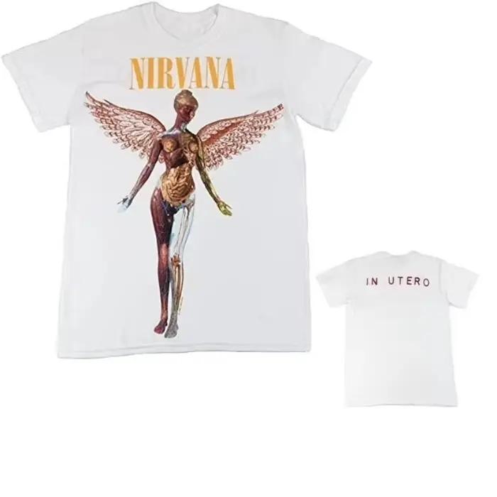 T-shirt Nirvana Band Grunge Vintage Lavé Esthétique Y2K Hip Hop Graphique Unisexe Oversize Streetwea