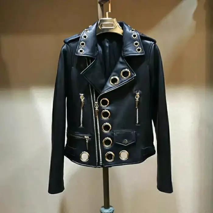 Blouson court en cuir noir 2026 – Nouvelle collection automne pour femme – Blouson moto polyvalent e