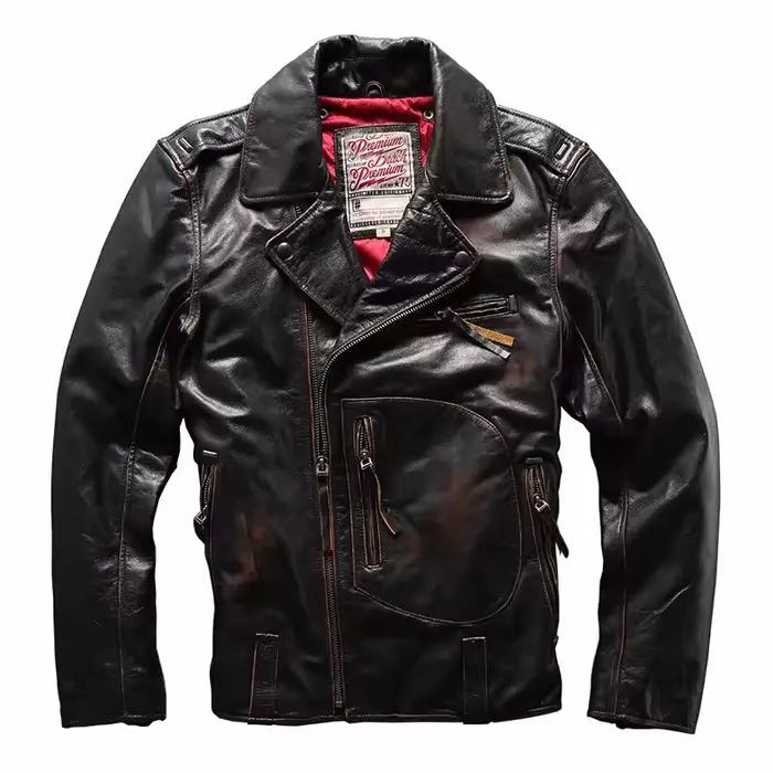 Blouson d'hiver en cuir véritable pour homme, noir, vintage, style rétro, grande taille 5XK, optique