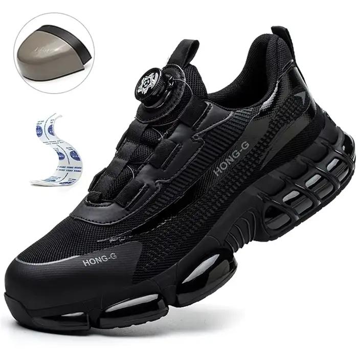 Chaussures de sécurité à bouton rotatif pour hommes, chaussures de travail Anti-écrasement et Anti-p