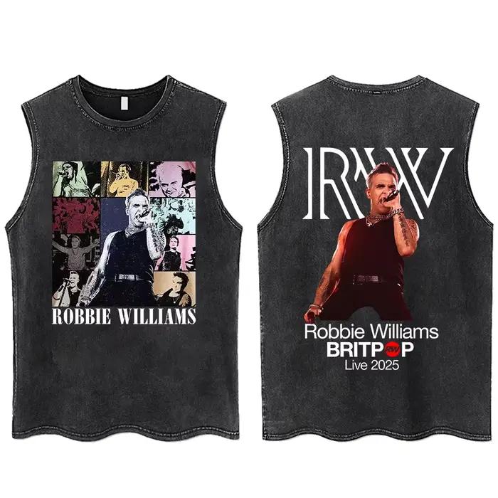 Robbie-Williams Tour 2025 gilet délavé T-Shirt homme femme Streetwear débardeurs