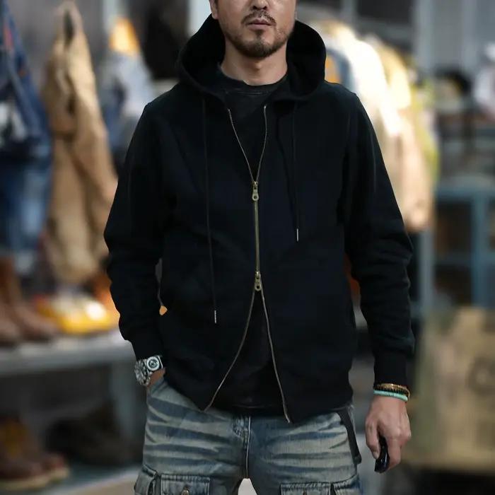Cardigan à Capuche Rétro pour Homme, Vêtement de Marque, Lourd, Ample, Grande Taille, Nouvelle Colle