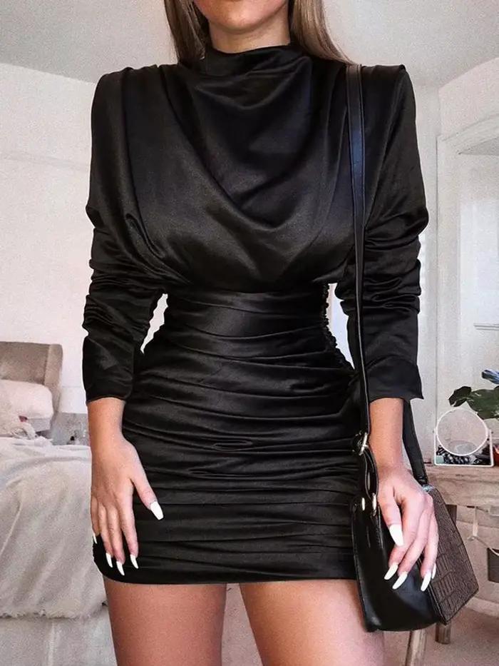 Robe multicolore à col haut et manches longues pour femmes, plusieurs tailles, mode printemps-automn