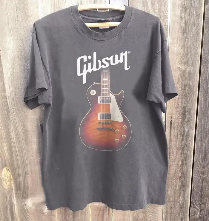 T-Shirt unisexe Gibson Tee Les Paul, avec image de guitare, couleur anthracite, Harajuku