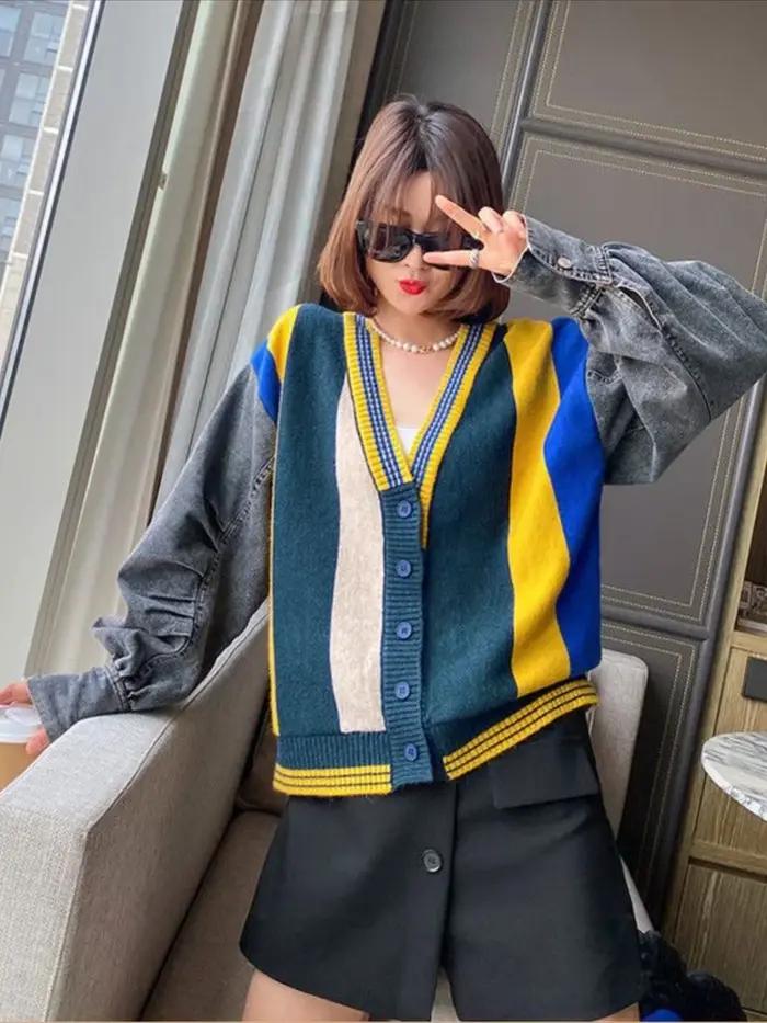 Veste en denim patchwork pour femme, manteau de cow-boy, modèles de streetwear Harajuku originaux, m