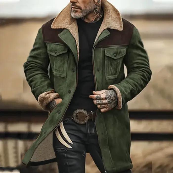 Veste d'Hiver Mi-Longue en Daim pour Homme, Vêtement en Coton, avec Plusieurs Poches et Fermeture Éc