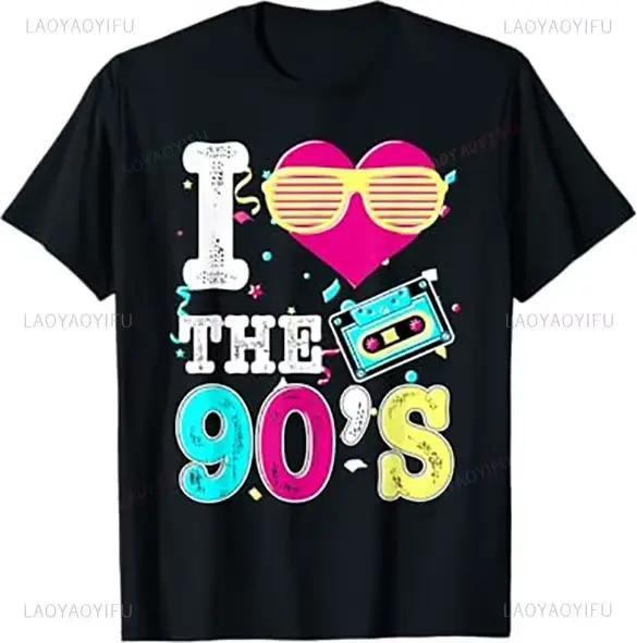J'aime les années 90! T-shirt à manches courtes à motifs - T-shirt ample à manches courtes et col ro