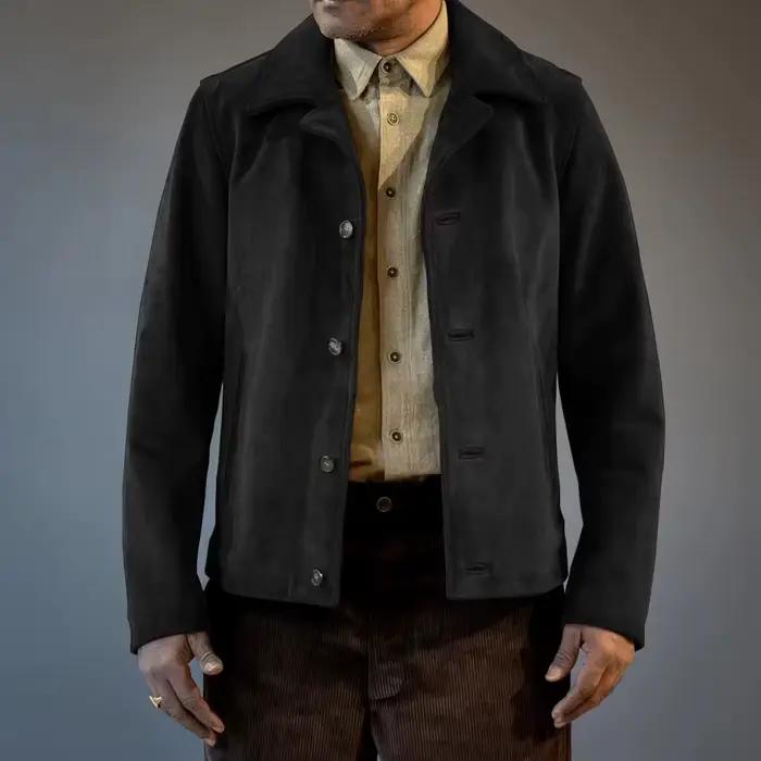 Veste en daim marron pour hommes des années 1970, coupe ajustée, revers vintage, blazer de costume d