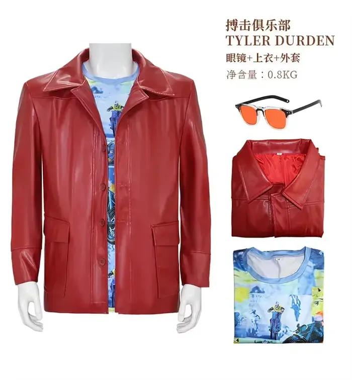Costumes de Cosplay Tyler Durden pour Club de combat, veste en cuir de motard Brad, manteau rouge, c