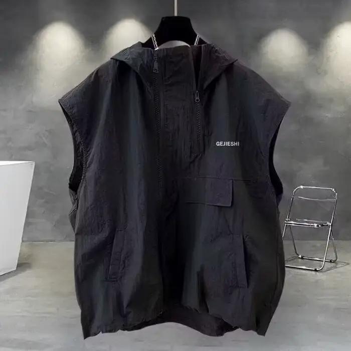 Débardeur ample sans manches pour homme avec fermeture éclair et capuche, brodé, tendance été, pour