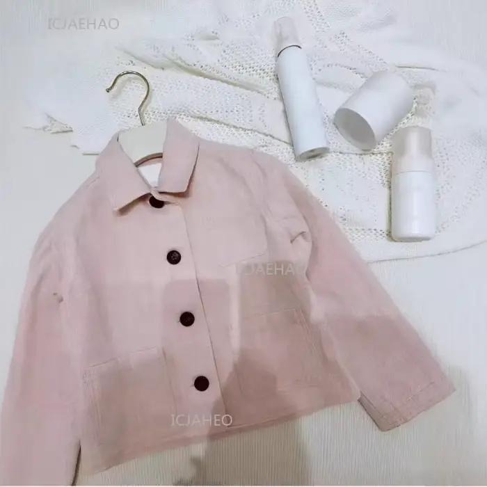 Veste d'automne à simple boutonnage pour filles, rose, couleur unie, manteau supérieur, vêtements d'