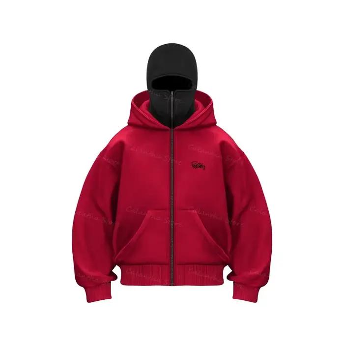 Nouveaux hommes cagoule sweat à capuche zippé hiver chaud sweat-shirt décontracté avec masque facial
